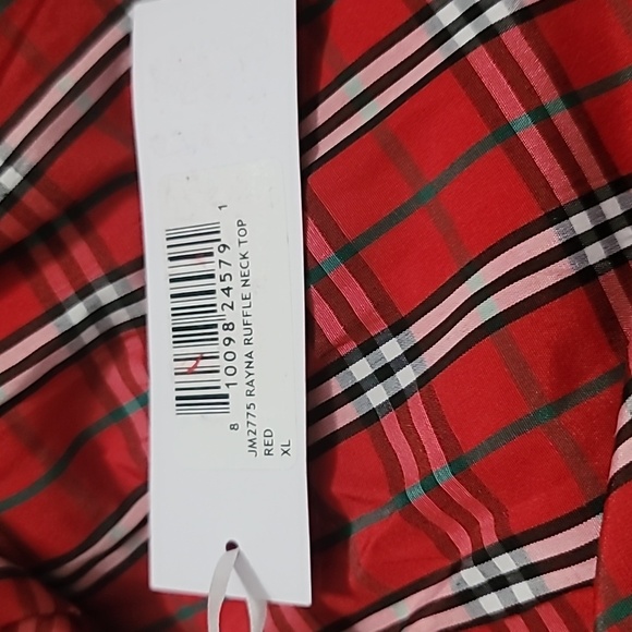 J.Marie Rayna Embroidered Plaid Cap Sleeve Ruffle Neck Top - Picture 11 of 13